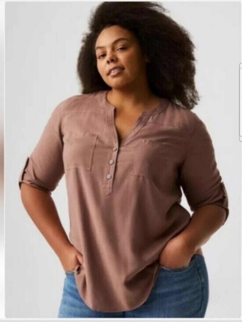 torrid Harper Challis 3/4 Sleeve Top- Deep Taupe